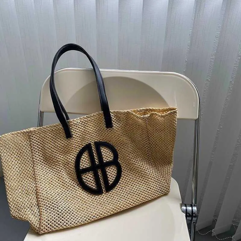 Enorme Volumineuze Belangrijkste Stijl Boodschappentassen Contrast Kleur Vakantie Strandtas Geweven Designer Handtas Onderarm Schoudertassen 230310