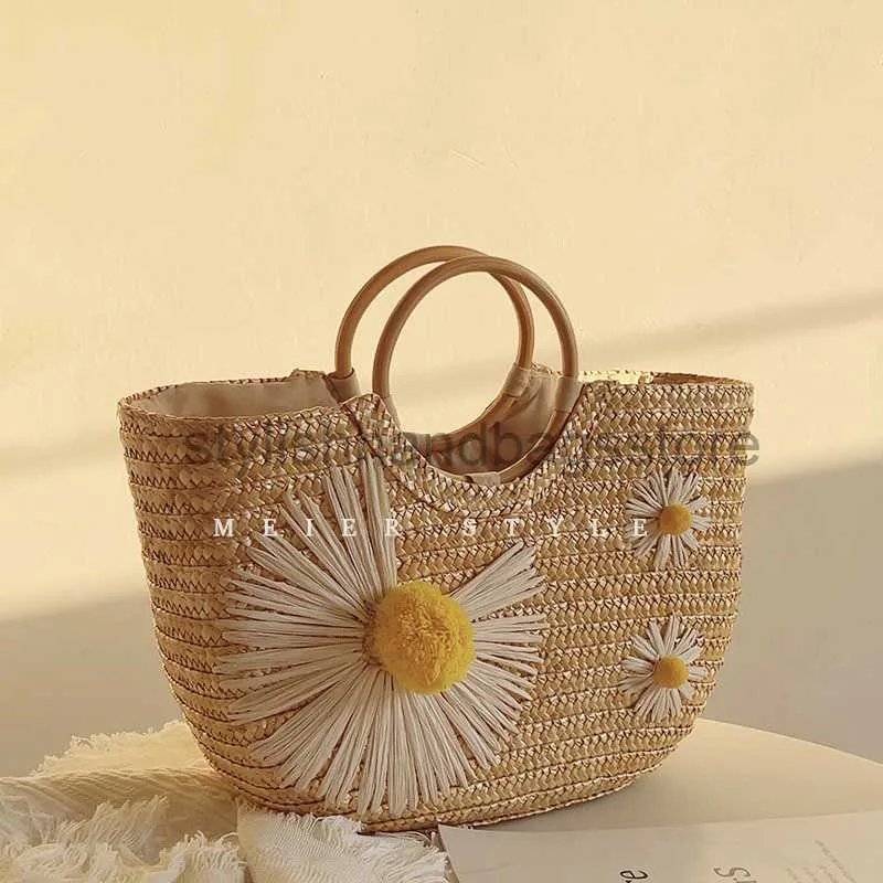 Totes Daisy Grass Anel De Madeira Bolsa Feita De Tecido Bolsas De Praia elegantesbolsas de mãoloja