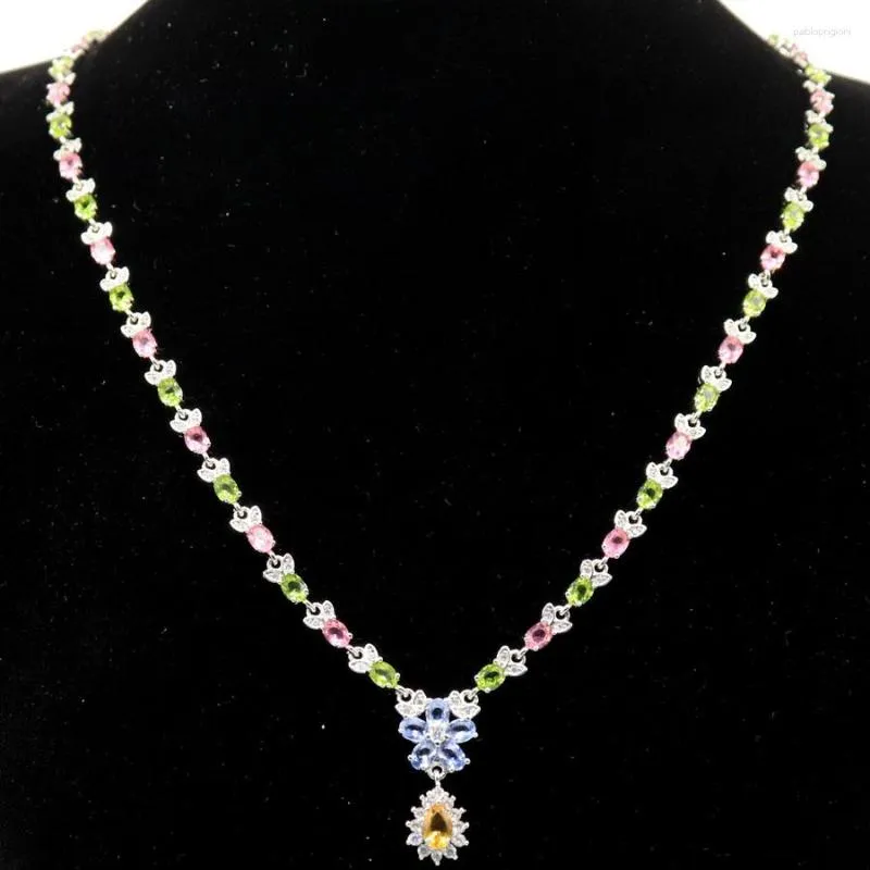 Cadenas de 22 x 10 mm, multicolor, impresionantes espinelas moradas, peridoto, citrino, rubíes de sangre, morganita rosa, circonita cúbica, uso diario, plata_voghion.com