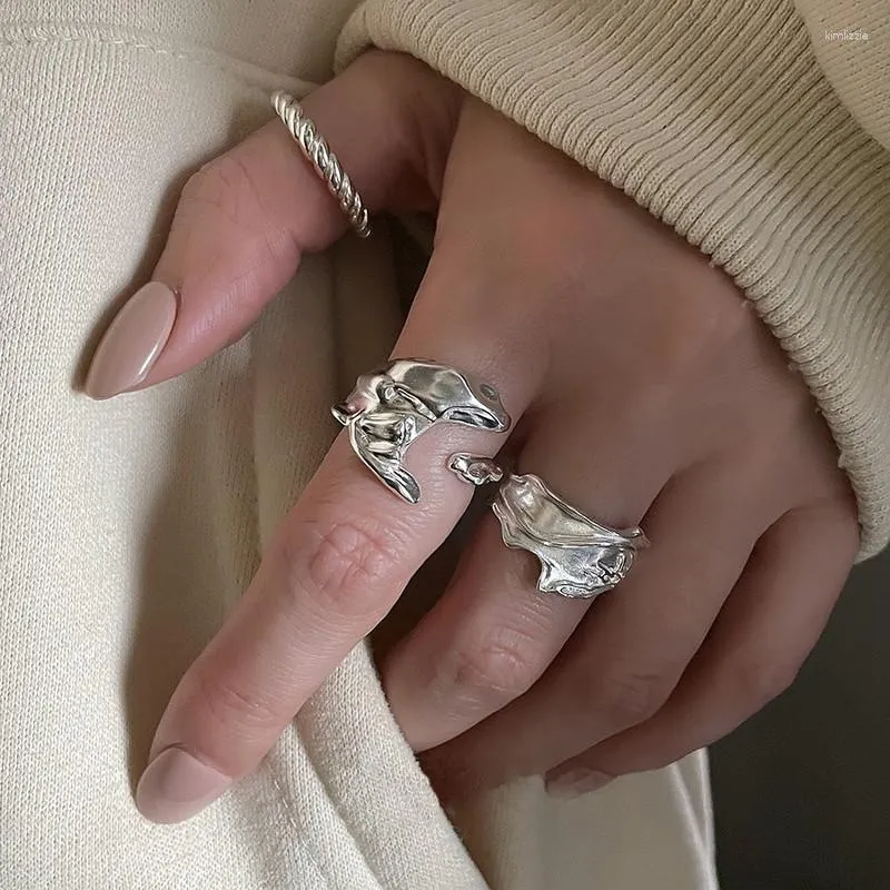 Cluster Ringe 2023 Silber Farbe Unregelmäßige Oberfläche Unebene Ring Für Frauen Mode Offene Finger Kunst Handgemachte Party Schmuck Zubehör