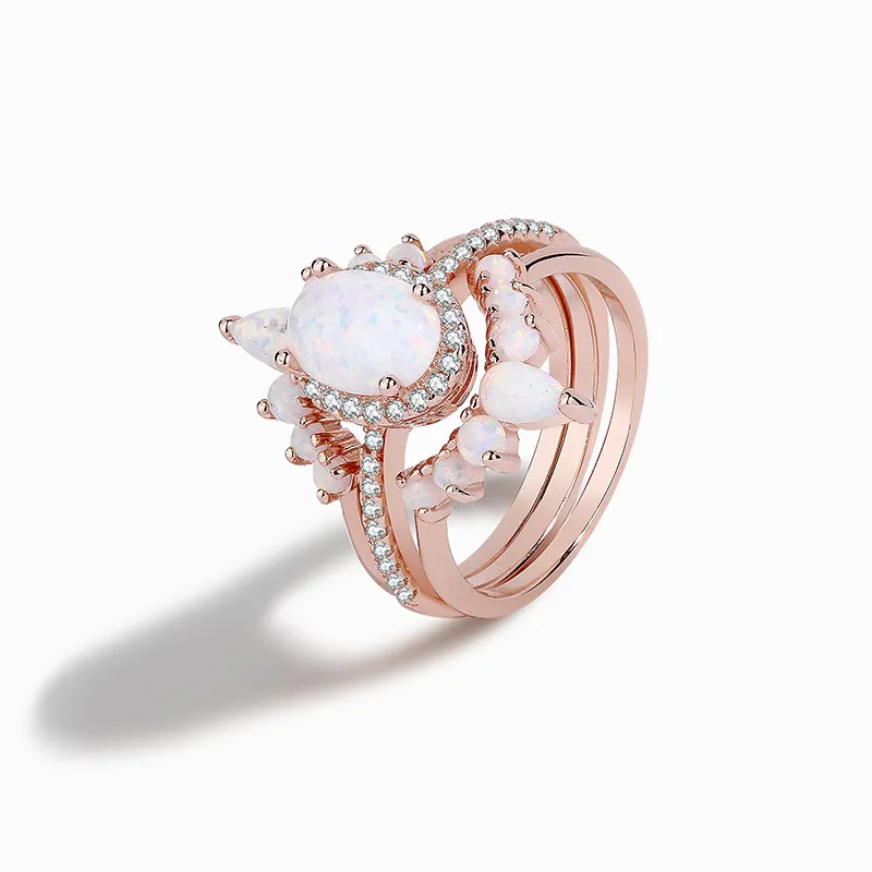 Sterling Silver S925 White Australian Gem Oval Rose Gold Multi-Layer Ring Smycken Utsökande ljus lyxig kvinnors ring