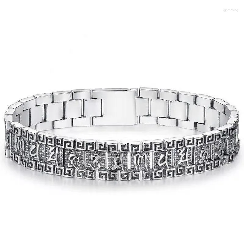 Pulseiras Link DEEPFOREST Cor Prata Versão Ampla Pulseira Masculina Personalidade Publicidade Om Mani Padme Hum Jóias