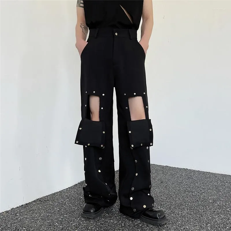 Herrbyxor 2023 löstagbar nitknapp Hip Hop Punk Cargo Techwear Style Straight Wide Leg Casual Byxor för män