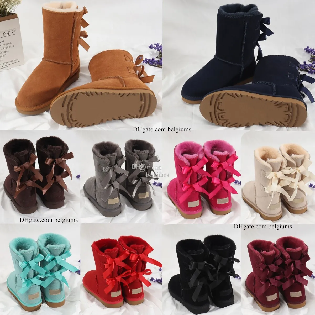 Enfants Bottes Mini Bow Australien Classique Filles Chaussures Toddler Enfants Bottes De Neige D'hiver Wggs II Bébé Enfant Jeunesse Ugly Châtaigne Noir Baskets Furry Bailey R4EM #