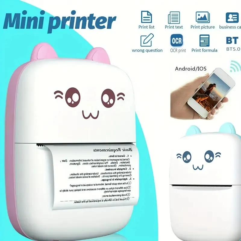 Mini Pocket Printer, Wireless BT Thermal Printer For Photos Receipts Notes Memo Label QR Codes Portable Inkless Gift Printer For IOS And Android Phones With 6/11 Rolls