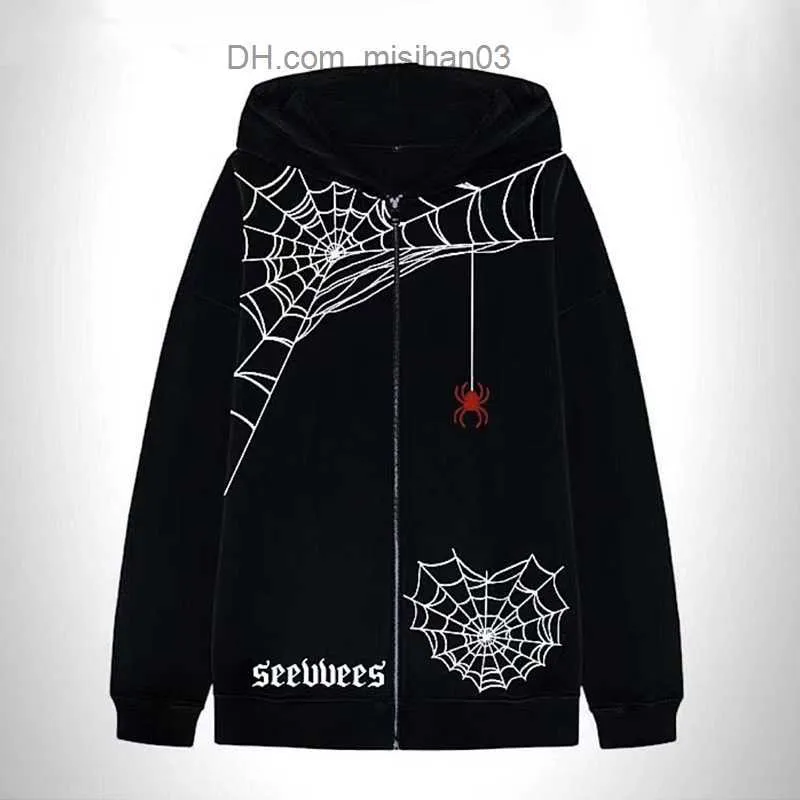 Men's Hoodies Sweatshirts Y2k Zipper Hoodie Men's Young Spider web Animation Sweatshirt Hip Hop Hoodie Long Sleeve Casual Street Large Z230802