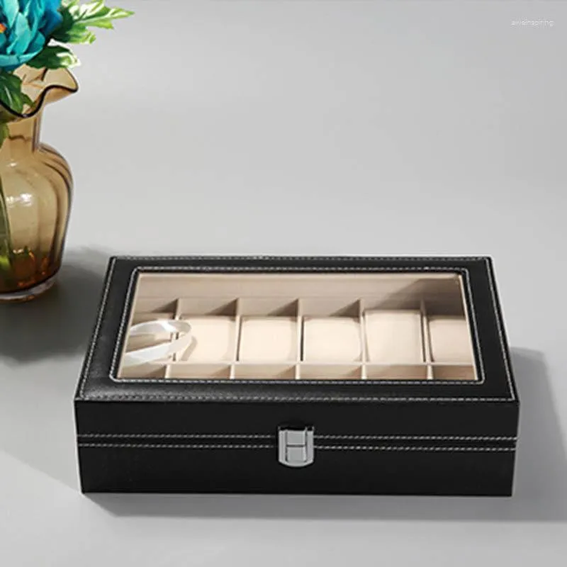 Bolsas para joias de alto nível luxo PU 12 grades caixa de relógio de couro estilo moderno para estojos de armazenamento de viagem convenientes organizador