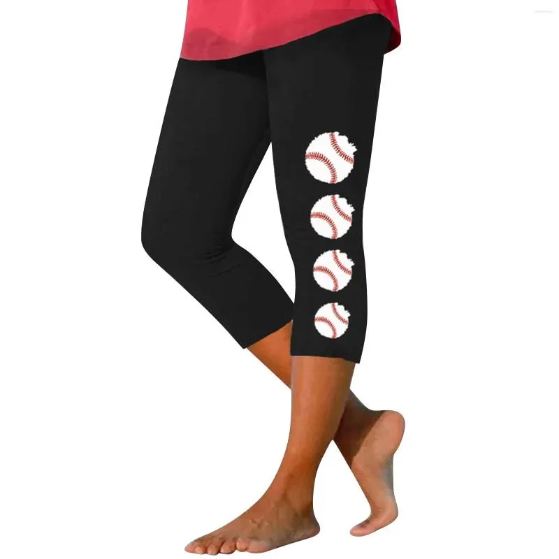 Leggings da donna Stampa da baseball sottile da donna Pantaloni corti ad alta elasticità Pantaloni sportivi da palestra push-up Pantaloni estivi e autunnali da donna