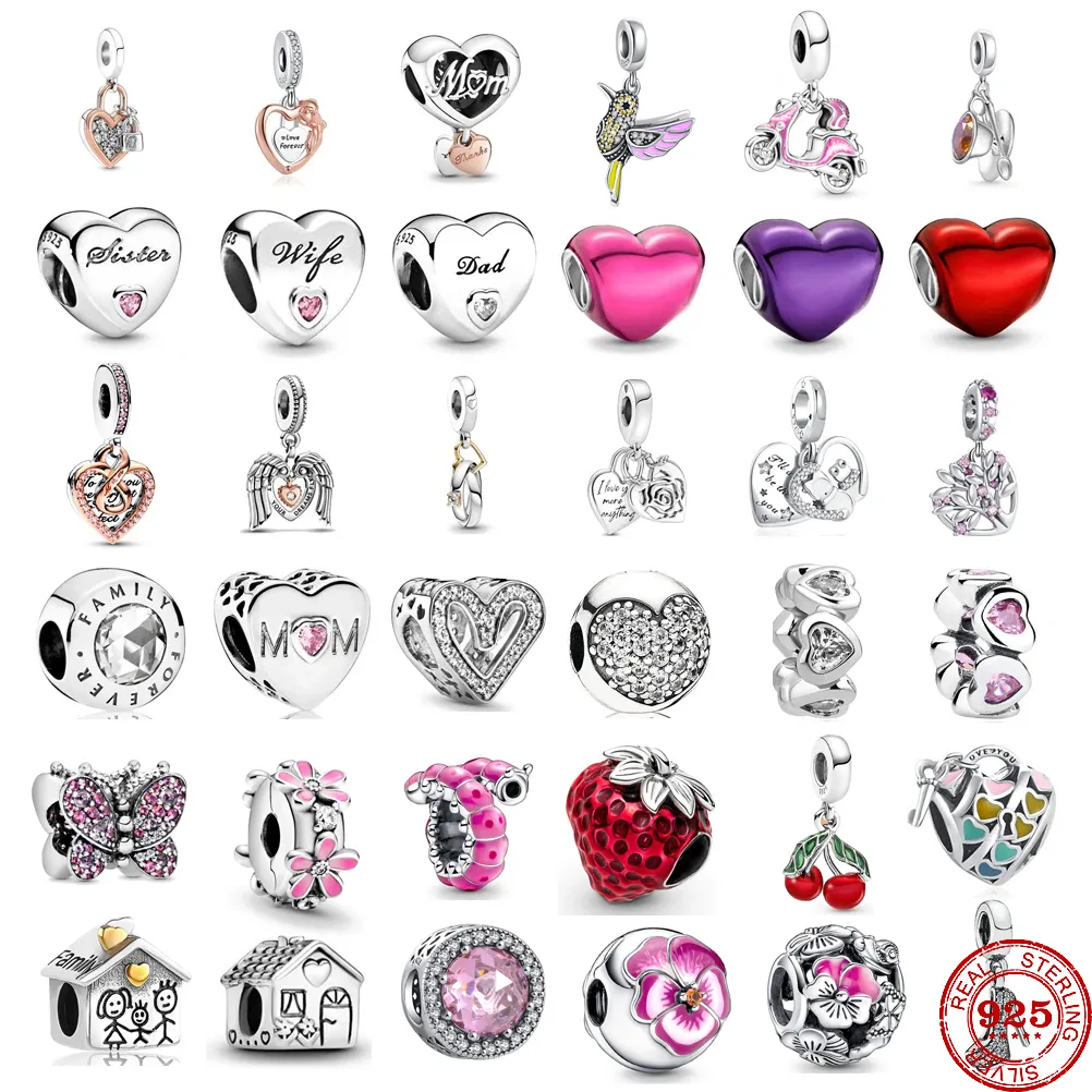 925 pund Silver New Fashion Charm Original runda pärlor, 2023 Family Motorcykel Cherry Daisy, Compatible Pandora Armband, pärlor