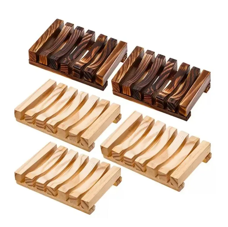 Badeseifenschalen Natur Bambus Holz Seifenschalen Teller Tablett Halter Box Fall Dusche Handwaschseifenhalter LL