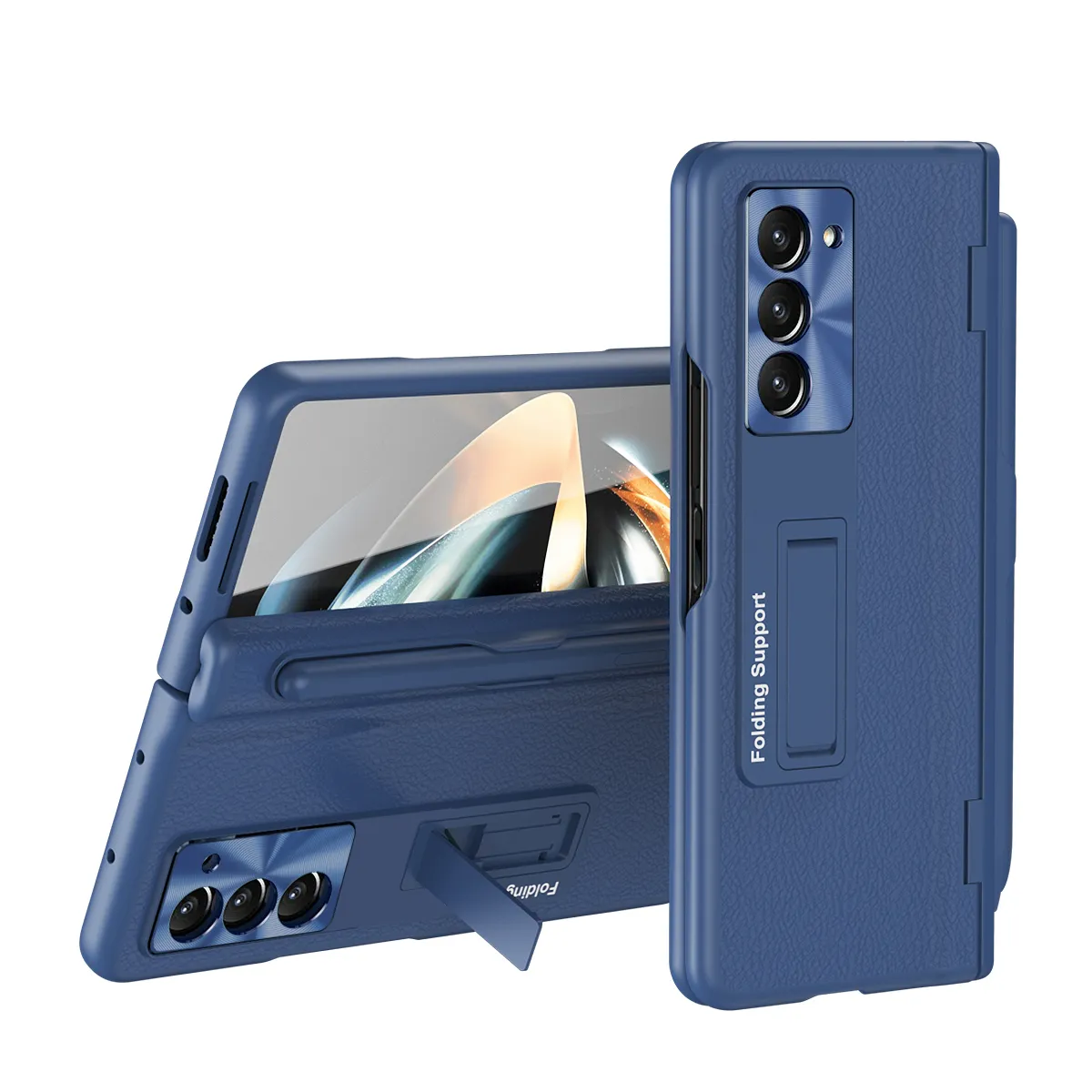 Couro PU para Samsung Galaxy Z Fold 4 3 5 Fold3 Fold5 Estojo Suporte Caneta Slot Dobradiça Proteção Película Capa de Tela