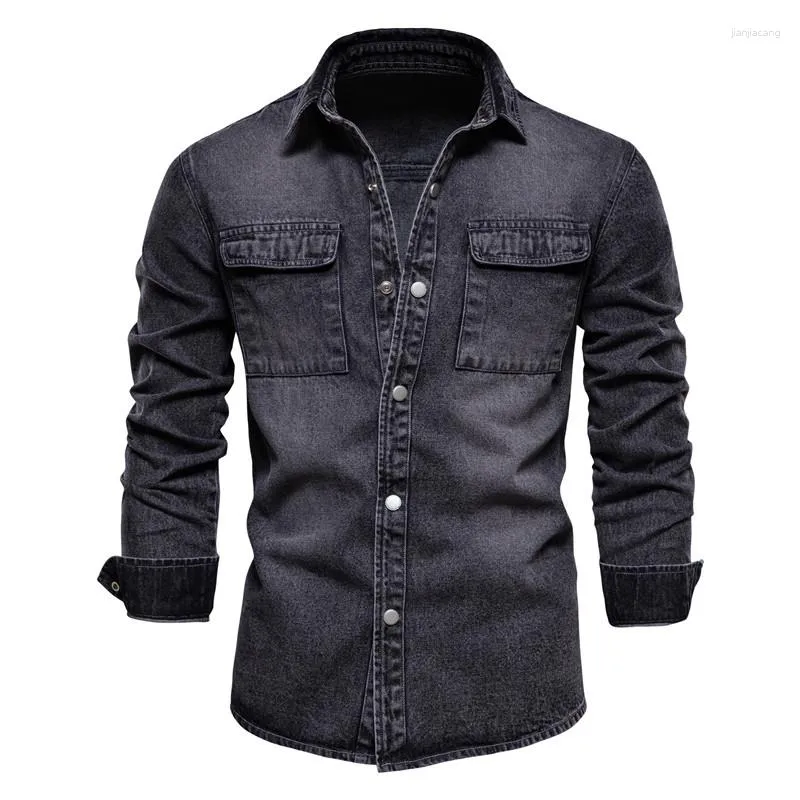 Camisas casuais masculinas primavera moda algodão jeans streetwear camisa masculina grossa de manga comprida para casacos de alta qualidade