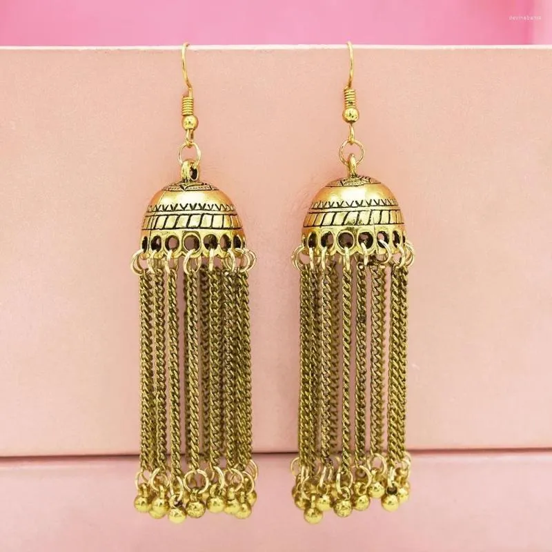 Dangle Küpe Yuvarlak Big Bell Uzun Püskül Kadınlar Vintage Gold Gümüş Renkli Çingene Kabile Jhumka Takı Aksesuarları