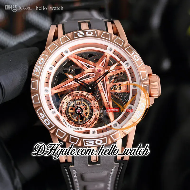 Ny 45mm RDDBEX0479 RDDBEX0963 AUTOMATISK MÄNS WATCH SKELETON DIAL TOURBILLON ROSE GOLD FALLE VIT INNER GRÅ LEATHER REP WACKES HWRD HELLO_WATCH G09A (1)