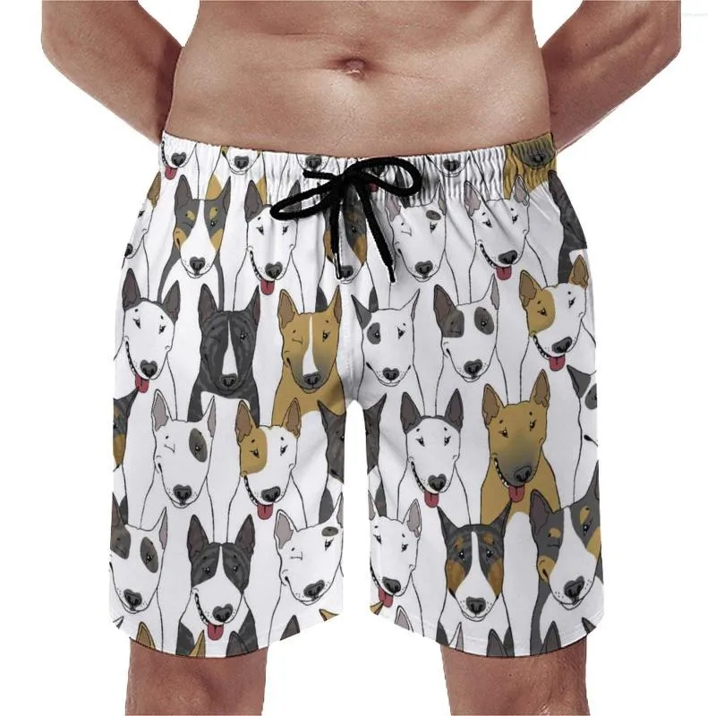 Men's Shorts Dog Head Board Print Large Size Beach Black And White Brindle Gray Men Swim Trunks Quality