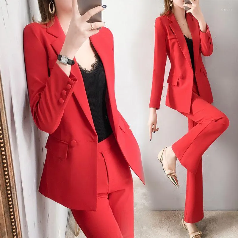 Women's 2 Piece Pants Set, Red Blazer and Trouser Suit, Sexy Wide Leg  Classy Pantsuit with Sleeve