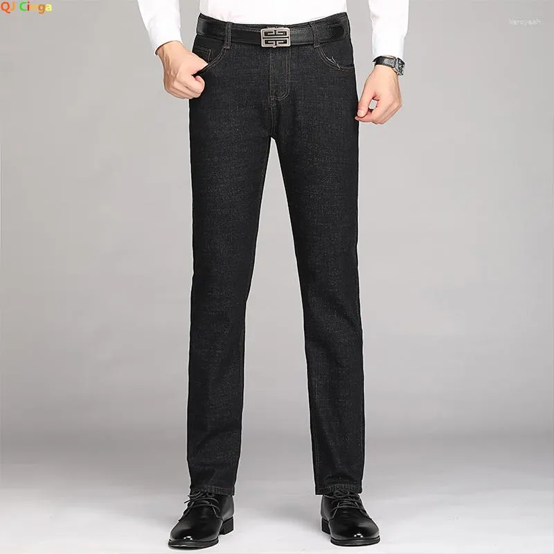 Jeans da uomo 2023 Primavera Nero Stretch Business Casual Vita alta Sub Pantaloni larghi in denim Taglie forti Pantaloni da uomo 29-38 40