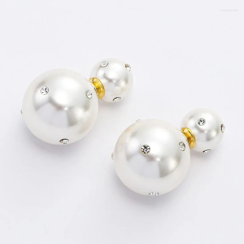 Stud Earrings S925 Silver Needle Double Sided Pearl For Women's Zircon Temperament Jewelry Luxury High Quality Personality