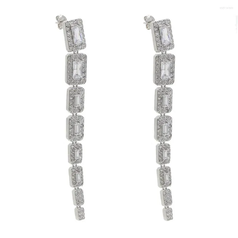 Dangle Earrings 2023 Arrive Sparkling Square Cz Crystal Tassel Drop Earring For Women Bar Long Fashion Charm Wedding Jewery Wholesale