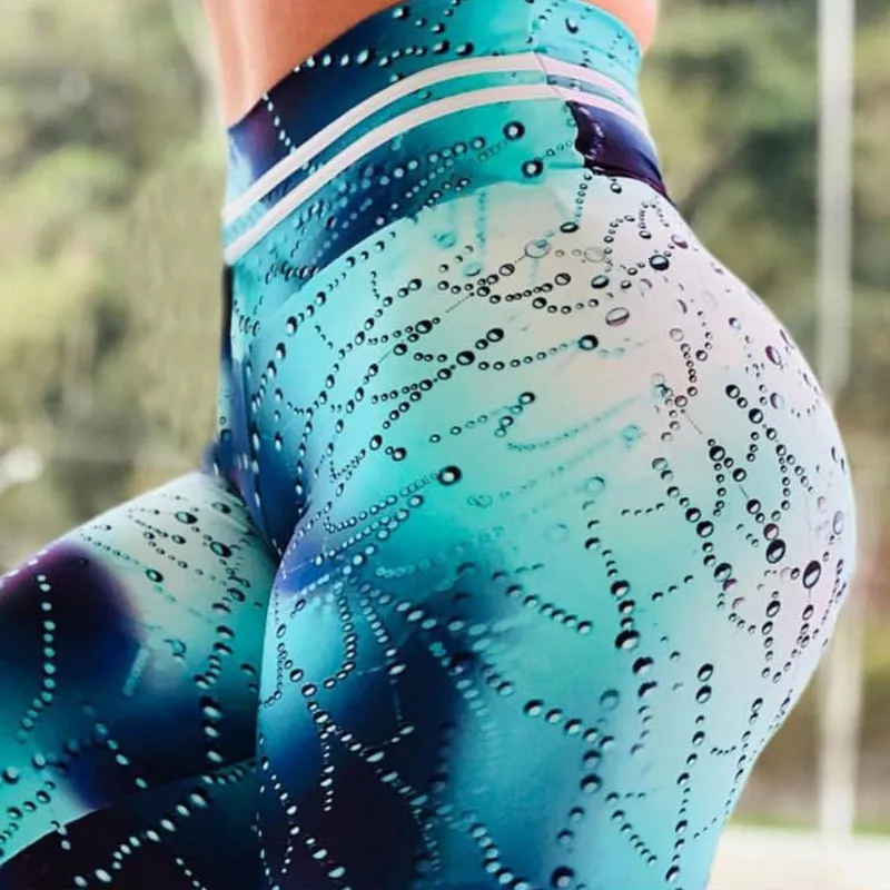Womens Yoga High Waisted Workout Leggings With Water Droplets Print