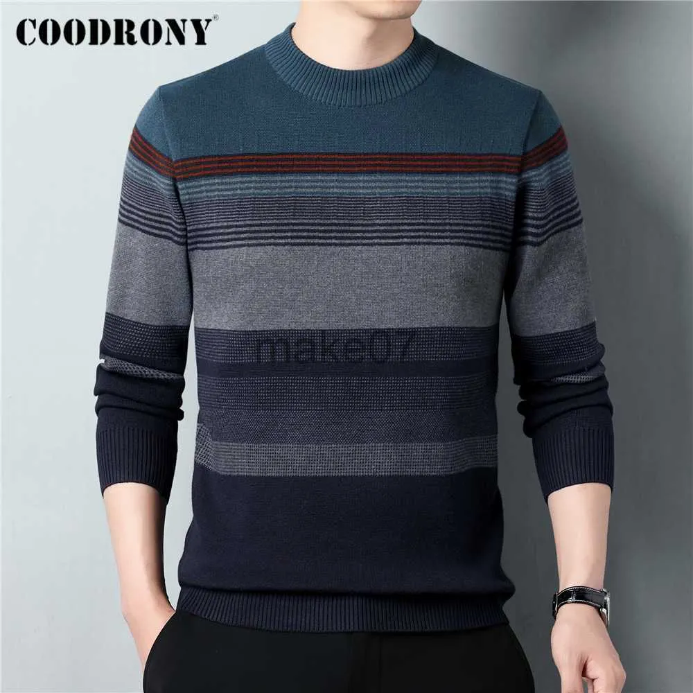 Erkek Sweaters Coodrony Marka On Striped Sweater Men Giyim Sonbahar Kış Yeni Varış Örgü Günlük Kalın Sıcak Kazak Jersey Z1158 J230802