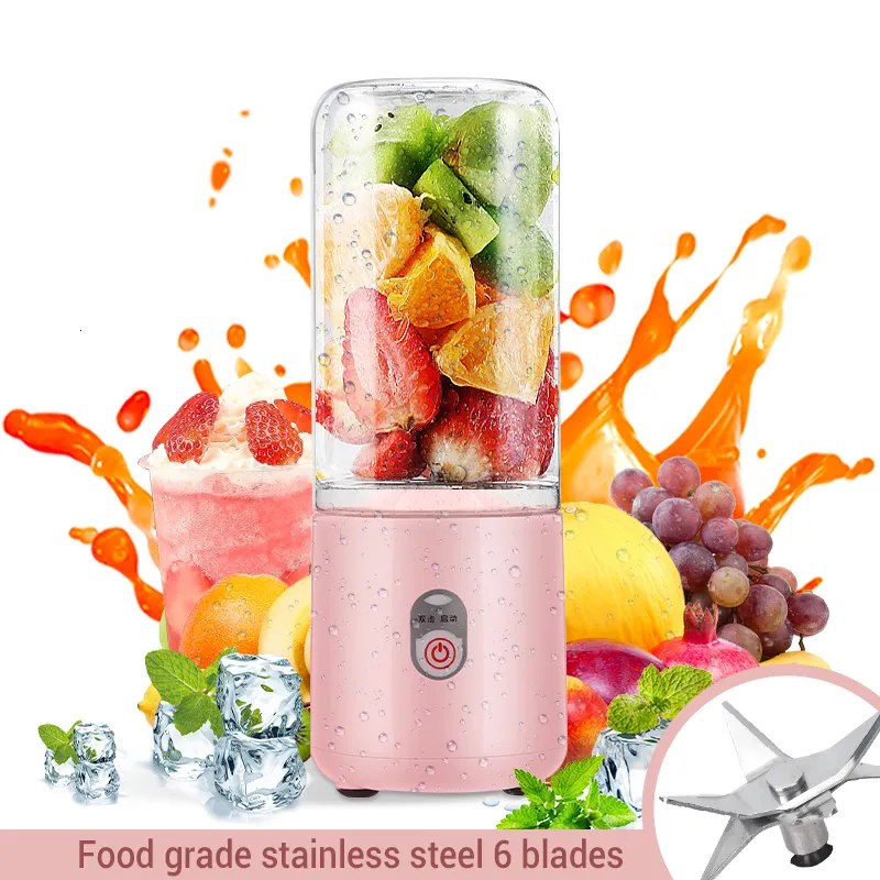 Fruit Vegetable Tools 500ml Mini Portable Blender Bottle USB 6 Blades Fresh Juicer Smoothies Mixer Machine Crusher Food Processor for Kitchen 230802