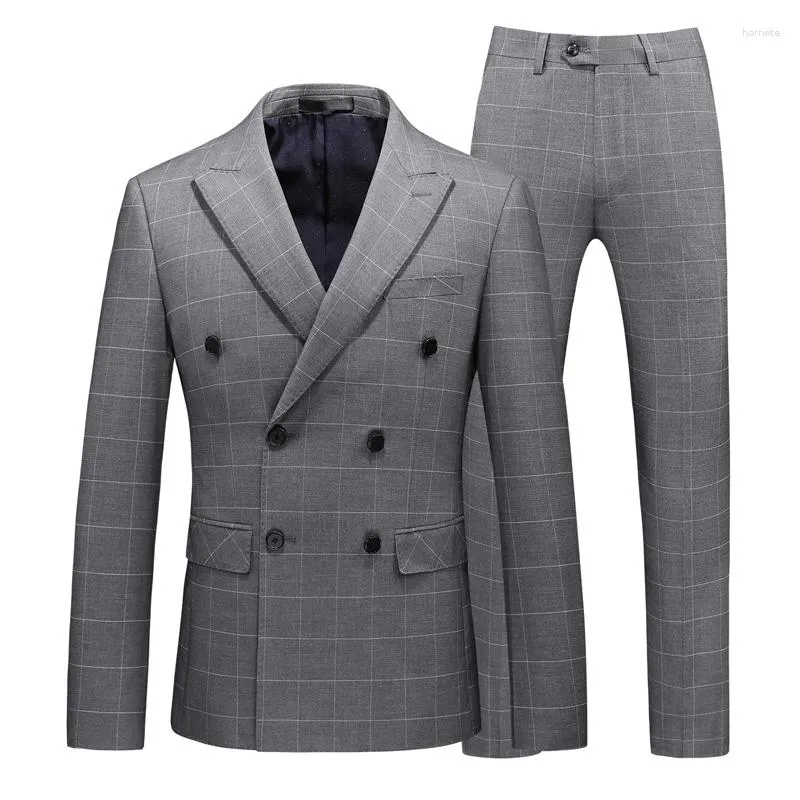 Herrdräkter (jacka västbyxor) premium märke formell affärsplikt kostym tre stycken set grå brudgum bröllopsklänning manlig storlek