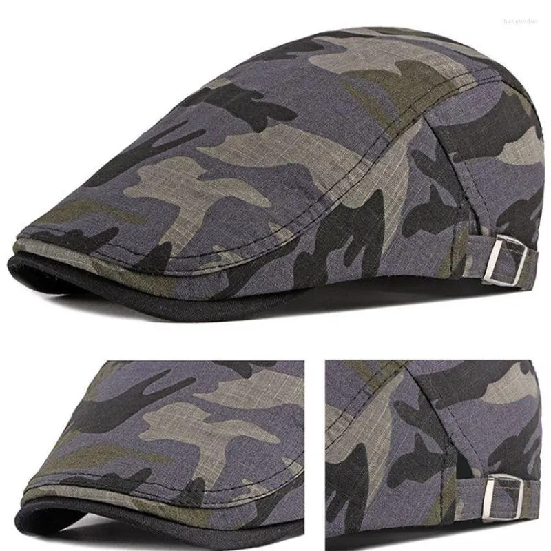 Berretti Primavera Estate Mens Camouflage Sboy Berretto piatto Cotton Peaked Duckbill Cabbie Driving Hat Casquette