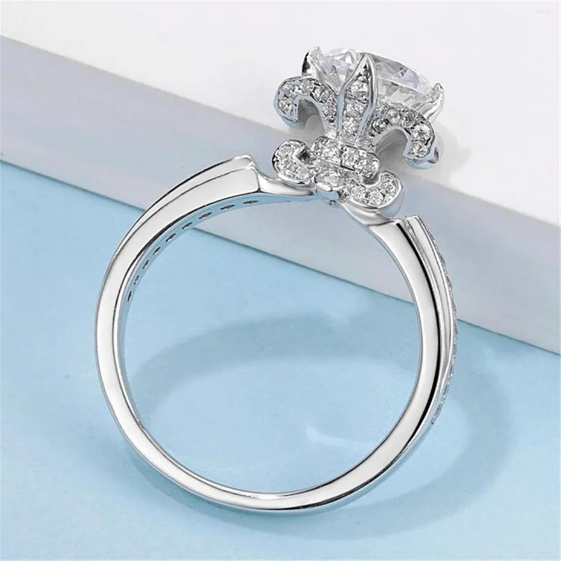 Bagues en grappe Moissanite 1 avec Zircon Bague en argent Sterling 925 pour femme Alliance Iris Lily Flower Design Bague Fleur De Lys