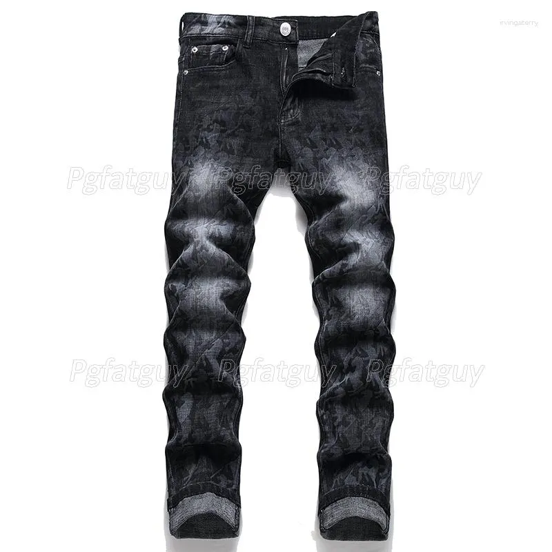 Heren Jeans Zwarte Print Stretch Mode Slim Fit Denim Potlood Broek Lente Zomer Mannelijke Dagelijkse Broek Pantalones Para Hombre