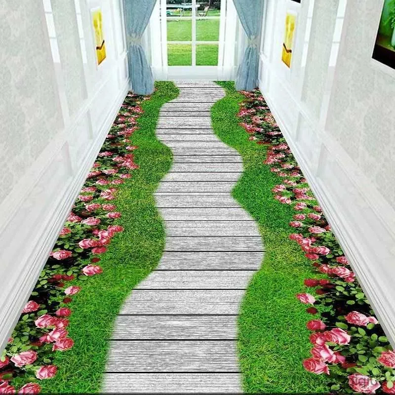 Mattor 3D Corridor Green Garden Path Long Carpet Living Room Decoration Home Aisle Non-Slip Floor Mats Modern Luxury Entryway Decor Rug R230802