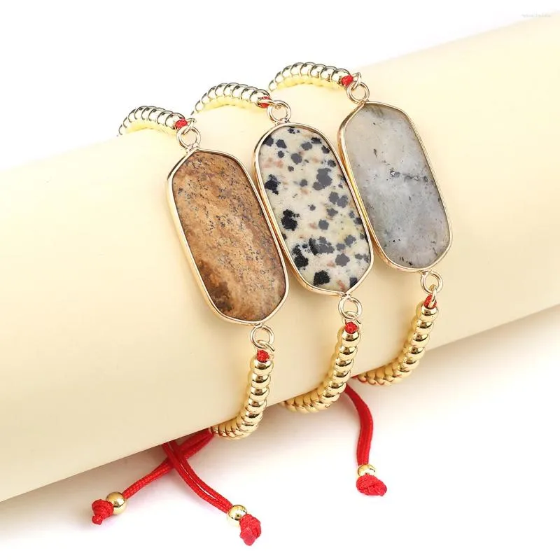 Charm Armband Natural Stone Bead Rectangle 18K Plating Gold Color Agates Armband For Women Jewerly Gift 16-22cm