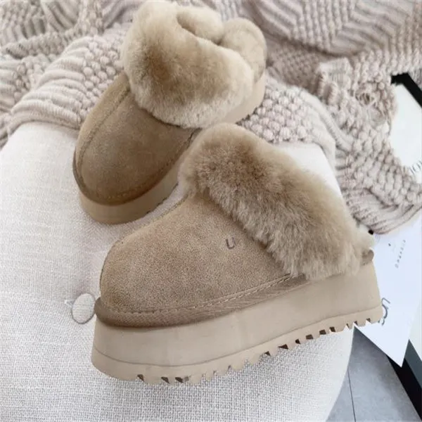 Stövlar designer snöstövlar tofflor glider fårskinn shearling tazz mules kvinnor män ultra mini plattform slip-on skor ankel booties vinter uggity antilope brun