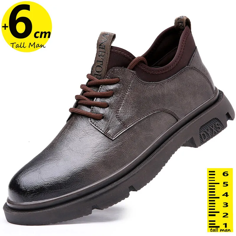 Klänningskor Business Men Oxford Leather Hiss Lift Sole Man Höjd Öka Intersula 6cm Office Daily Life British 230801