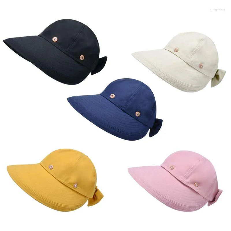 Breda randen hattar kvinnor sommar bowknot för sol visir hatt avtagbar tom topp uv skydd vara
