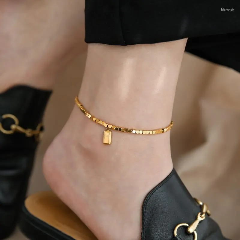 Gold Brick Anklet Titanium Steel Gold Plated Ankle Bracelet, Stylish  Summer Beach Foot Jewelry, Waterproof Tarnish Resistant