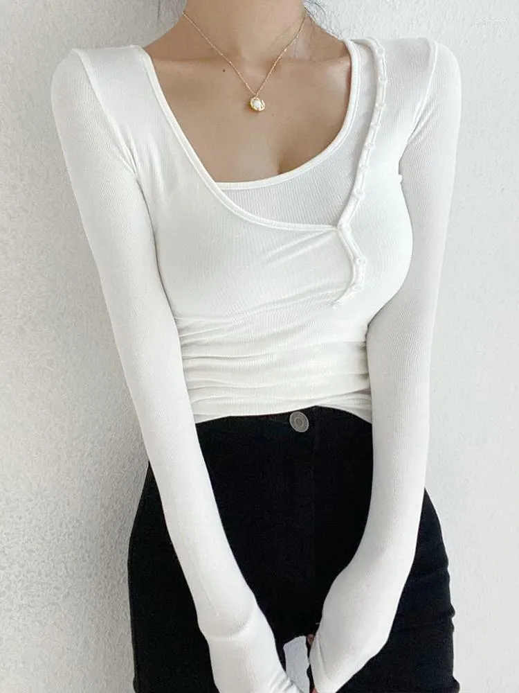 Kvinnors T -skjortor oregelbundna tvåstycken Set Crop Women Girl Tight Fiting Camisole Female Long Sleeve Stylish Solid Color Bottom Shirt