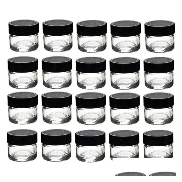 food grade 5ml clear glass jar bottle with black cap for dab extracts shatter live resin rosin wax concentrates containers