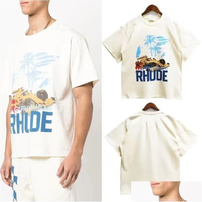 Męskie koszulki Mens T Shirt Rhude Designer Pure Cotton Tees Street Fashion Fasual Para Dopasowanie krótkich rękawów S-XL Drop dostawa Dhovs