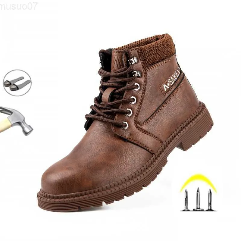 Botas Moda Masculina Sapatos Protetores Cano Alto Microfibra Couro Cabedal Fogo e Prova de Óleo Sapatos Biqueira de Aço Antiesmagamento L230802