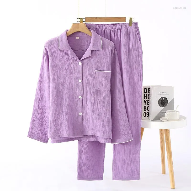 Vêtements de nuit pour femmes printemps et automne 2023 ensemble de pyjamas à manches longues pantalon coton vêtements de maison japonais Simple couleur Pure grand