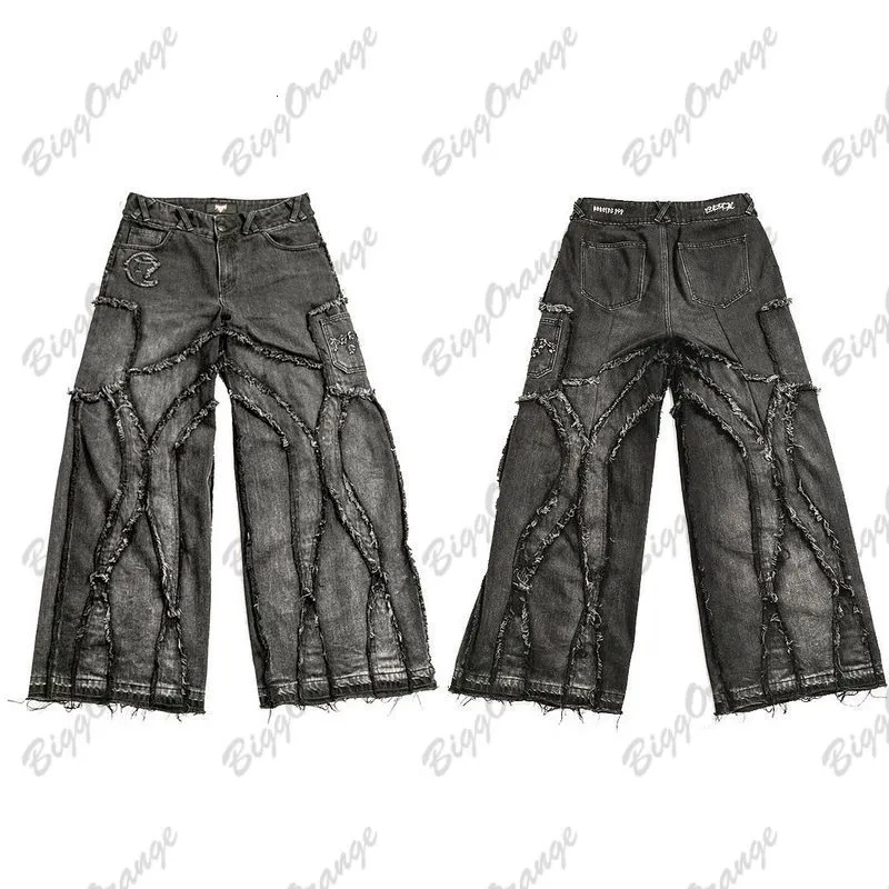 Jeans para hombre Punk Y2k Streetwear Ropa suelta de moda Pantalones negros Estilo andrajoso West Cargo Dark Comfort Plus Tamaño Hombres 230801