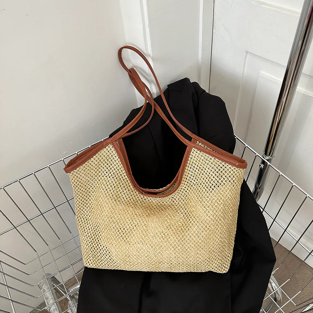 Sacs de soirée Sacs à bandoulière en paille d'été pour femmes Sacs à main Rotin Boho Sac Tissé Panier Sac Creux Grande Capacité Casual Plage Sac Fourre-Tout 230801