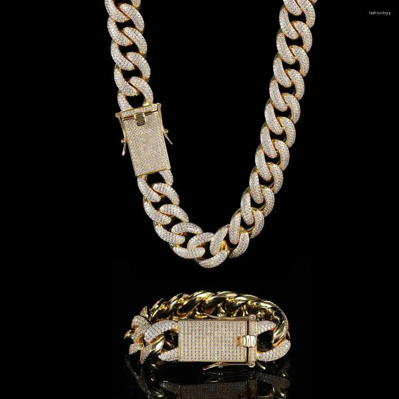 Link-Armbänder, 18 mm vergoldet, Hip Hop Iced Out Full Cz Miami Cuban Chain Halskette Armband mit Geschenkbox für Männer und Frauen, Boutique-Schmuck