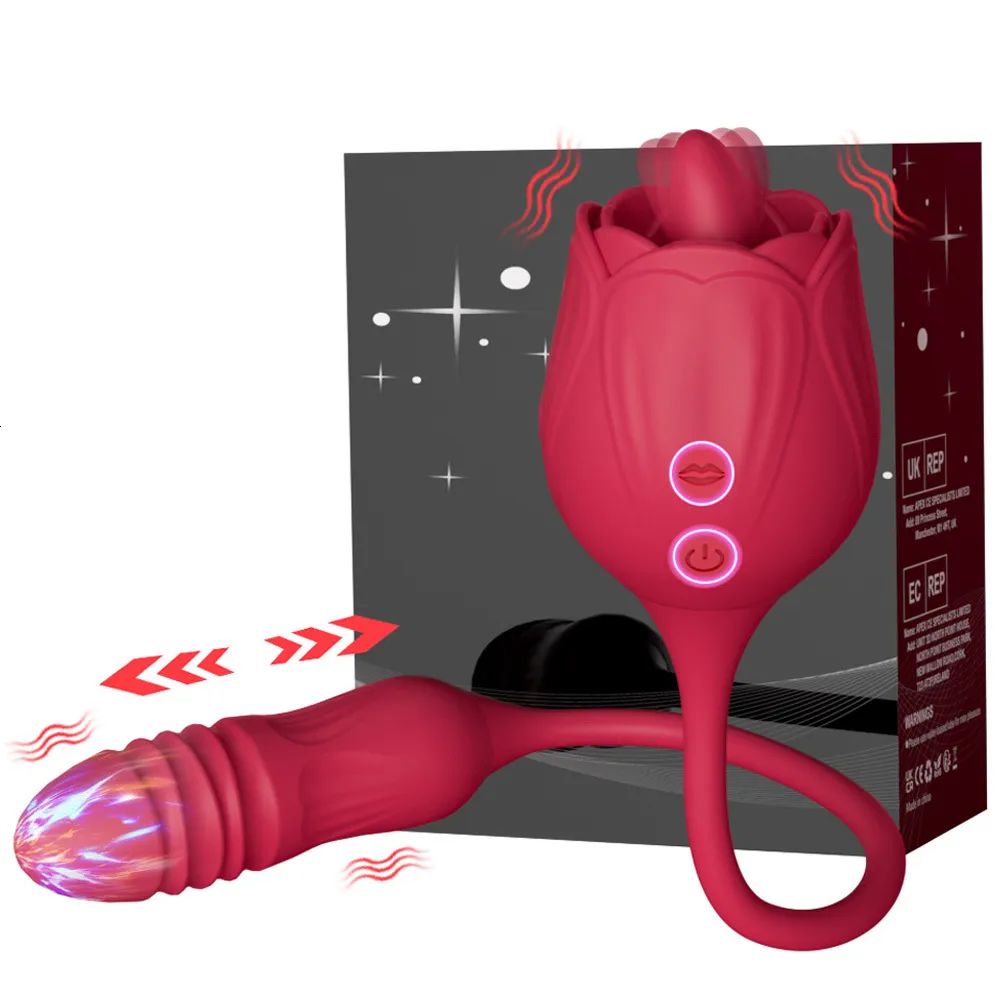 Vibrators Rose Speelgoed Dildo Thrusting Vibrator voor Vrouwen Ei Clitoris Sucker Stimulator Tong Likken Volwassenen Goederen Zuigen Seksspeeltjes Vrouwelijke 230801