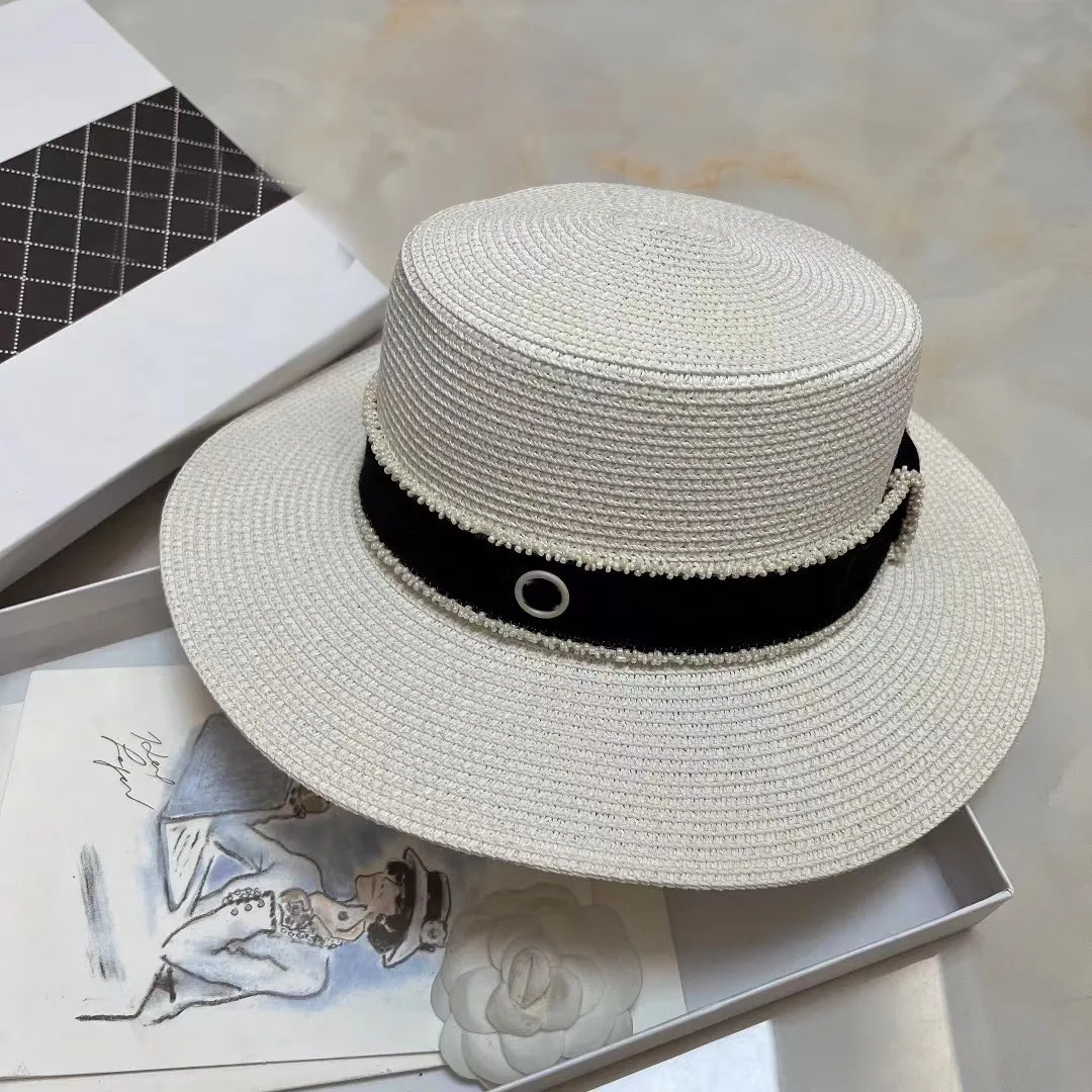 Top Designer Classic Fashion Pearl Straw Hat Lady Lace Travel Casual Sunblock  Hat Flat Straw Braid Temperament Everything Sun Hat Tide From 18,31 €