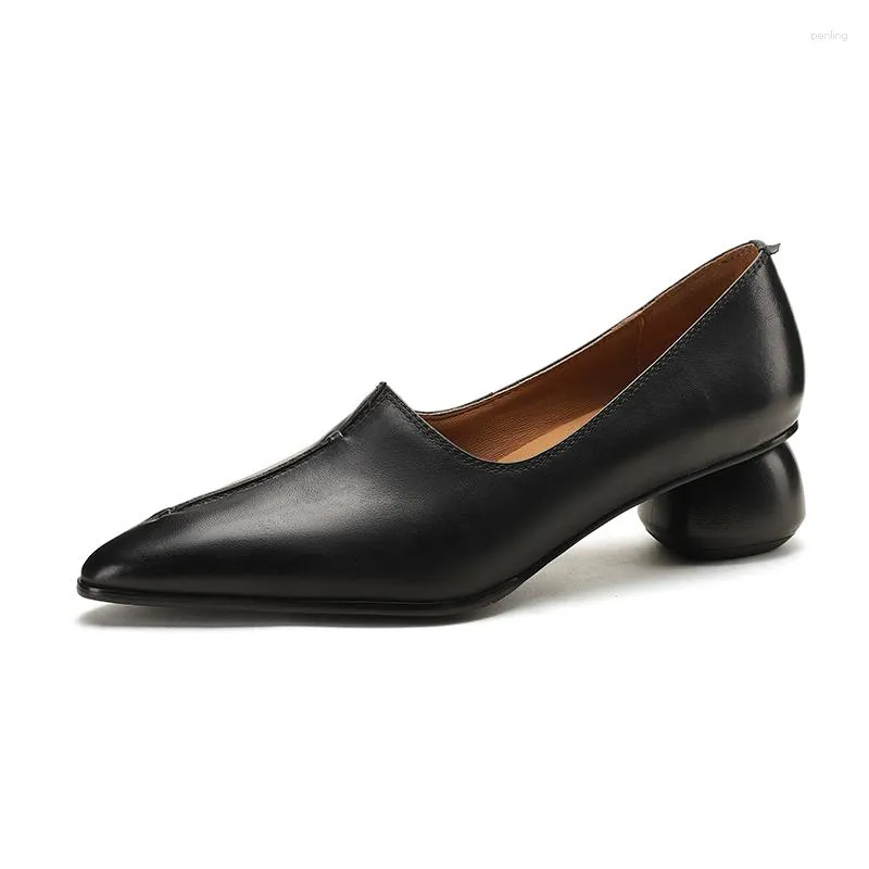 Womens Pointed Leather High Heel Dress Shoes Female With No Button