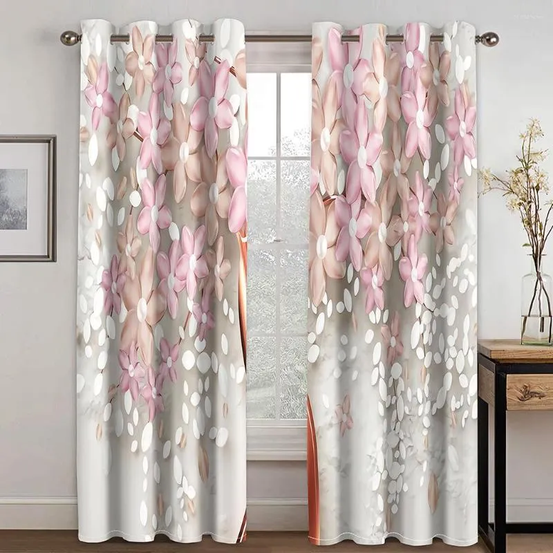 Rideau floral rose fleurs en relief élégant deux rideaux 2 pièces mince drapé pour salon chambre fenêtre décor