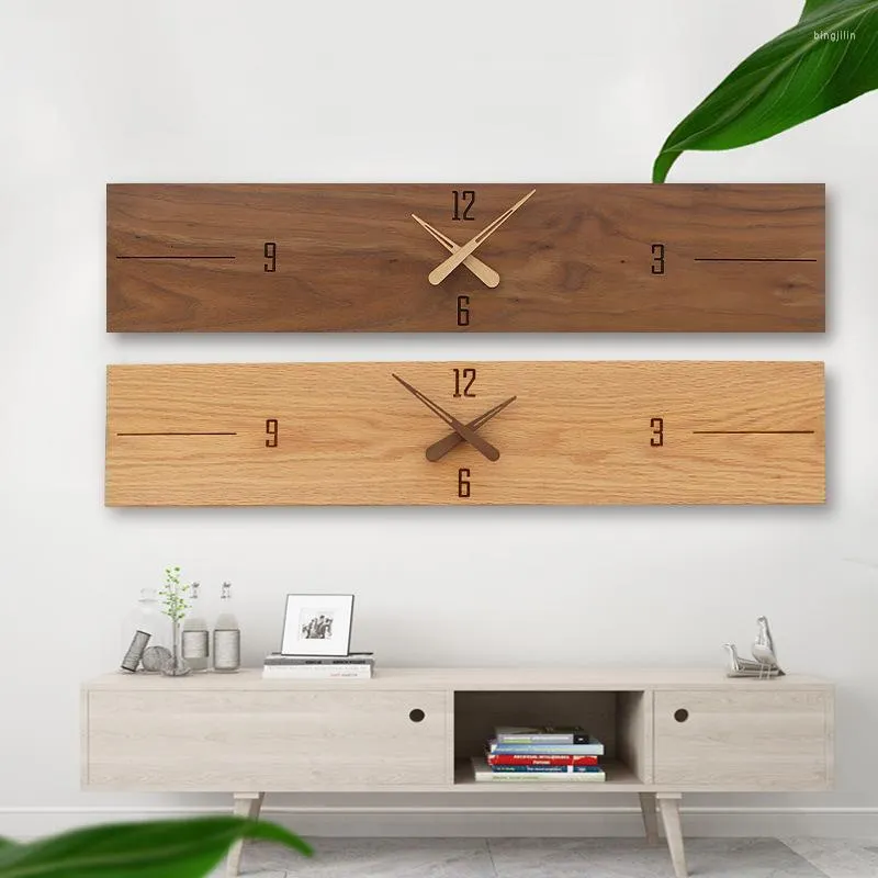 Relógios de parede Relógio retangular de madeira maciça Nordic Minimalist Modern Silencioso Sala de estar Quarto Decoração