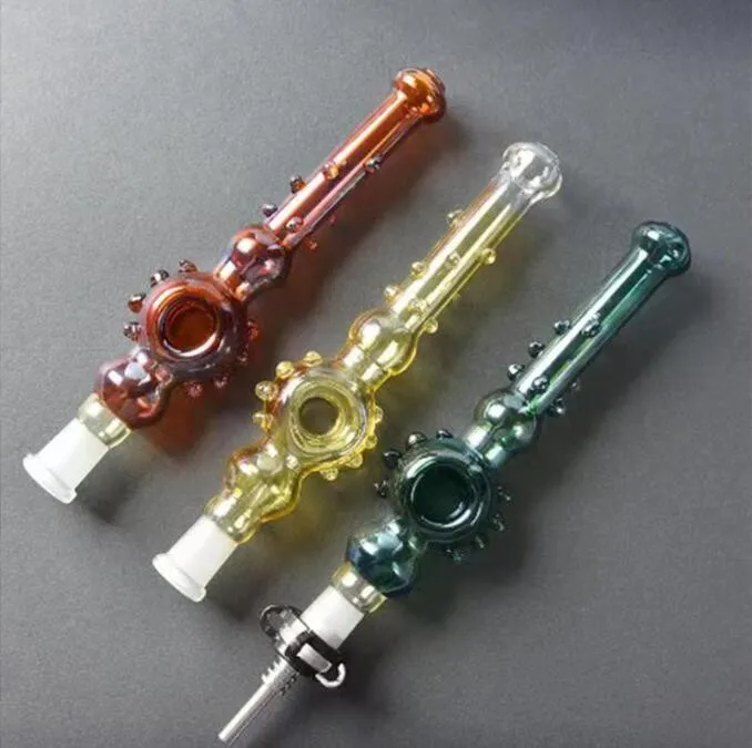 Mini Nectar Collector Glass Pipes with 10mm 14mm 18mm Titanium Quartz Tip Oil Rig Concentrate Dab Straw for Glass Bong